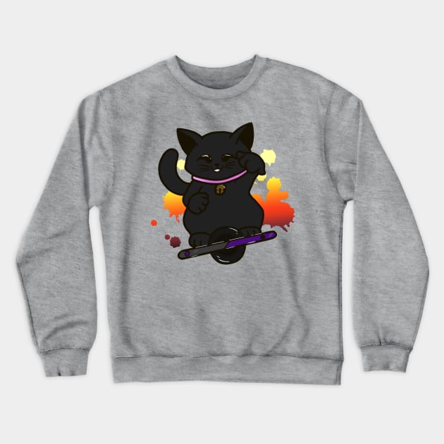 Onewheel Cat Black Crewneck Sweatshirt by KibberScreee